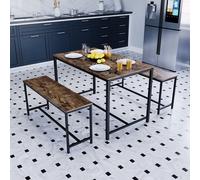 (Dark Wood) Brooklyn Industrial Wooden 4 Seater Dining Set