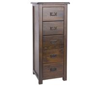 Dark Wood Chest of 5 Drawers Solid Pine Tallboy Metal Handles Lacquered Finish