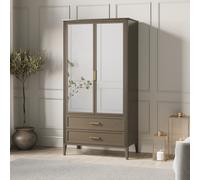 Dark Wood Mirrored 2 Door Double Wardrobe with Drawers - Delilah