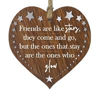 Dark Wooden Heart Sign Plaque - Friends Are Like Stars - Hanging Wood Signs Plaques, Friendship, Funny Gifts for Friends Colleagues