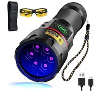 DARKBEAM UV Torch 365nm Blacklight 6xLED Quad-core, Rechargeable Black Light Flashlight Powerful 80W Ultraviolet Woods lamp, Pet Urine Detector, for Rock, Blood Tracking, Uranium Glass, Resin Curing