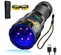 DARKBEAM UV Torch 365nm Blacklight 6xLED, Rechargeable Black Light Flashlight USB -C Powerful 60W Ultraviolet Woods lamp, Detector for Rock, Pet Dried Urine, Uranium Glass, Gem, Resin Curing