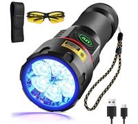 DARKBEAM UV Torch 395nm Blacklight 6xLED 4-Core Black Light, Rechargeable Ultraviolet Flashlight Powerful 80W Woods lamp, Stepless Dimming, Resin Curing, Detector for Pet Urine, Uranium Glass