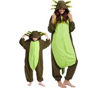 DarkCom Animal Onesie for Kids,Flannel Cosplay Green Axolotl Halloween Costume Parent-Child Sleepwear for Girls Boys 6-7 Years