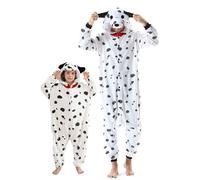 DarkCom Animal Onesie Unisex Adult Pajamas, Flannel One Piece Cosplay Dalmatian Halloween Costume for Women Men Medium