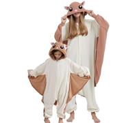 DarkCom Animal Onesie Unisex Adult Pajamas, Flannel One Piece Cosplay Flying Squirrel Halloween Costume for Women Men Small