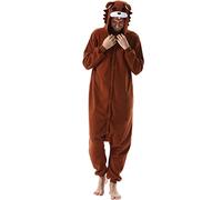 DarkCom Unisex Adult Hooded Pajamas Halloween Homewear Christmas Brown Bear Onesie One Piece Loungewear Nightwear XL