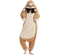 DarkCom Unisex Adult Hooded Pajamas Halloween Homewear Christmas Brown Sloth Onesie One Piece Loungewear Nightwear 2XL