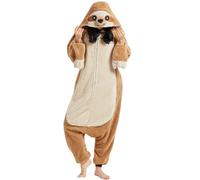 DarkCom Unisex Adult Hooded Pajamas Halloween Homewear Christmas Brown Sloth Onesie One Piece Loungewear Nightwear L