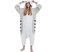 DarkCom Unisex Adult Hooded Pajamas Halloween Homewear Christmas Cheese Cat Onesie One Piece Loungewear Nightwear S