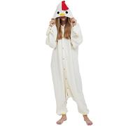 DarkCom Unisex Adult Hooded Pajamas Halloween Homewear Christmas Chicken Onesie One Piece Loungewear Nightwear L