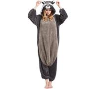 DarkCom Unisex Adult Hooded Pajamas Halloween Homewear Christmas Gray Raccoon Onesie One Piece Loungewear Nightwear S