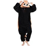 DarkCom Unisex Adult Hooded Pajamas Halloween Homewear Christmas Little Raccoon Onesie One Piece Loungewear Nightwear XL