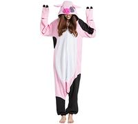 DarkCom Unisex Adult Hooded Pajamas Halloween Homewear Christmas Piebald pig Onesie One Piece Loungewear Nightwear S