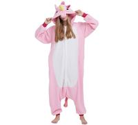 DarkCom Unisex Adult Hooded Pajamas Halloween Homewear Christmas Pink Unicorn Onesie One Piece Loungewear Nightwear L