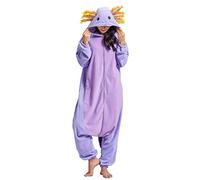 DarkCom Unisex Adult Hooded Pajamas Halloween Homewear Christmas Purple Axolotl Onesie One Piece Loungewear Nightwear S
