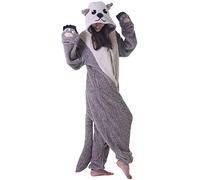 DarkCom Unisex Adult Hooded Pajamas Halloween Homewear Christmas Sea Otter Onesie One Piece Loungewear Nightwear L