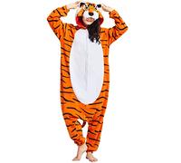 DarkCom Unisex Adult Hooded Pajamas Halloween Homewear Christmas Tiger Onesie One Piece Loungewear Nightwear 2XL