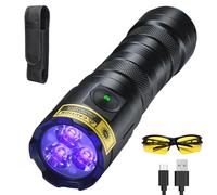 DARKDAWN High Power UV 395nm Flashlight USB Rechargeable, 3 LEDs Ultraviolet Flashlights Handheld,20W Mini Black Light Woods Lamp, Resin Curing, Spot Scorpions,Detector for Pet Dog Urine