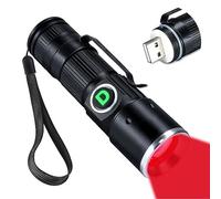 DARKDAWN Red Light Flashlight Rechargeable USB, LED Portable Redlight Mini Focus Adjustable, Flash Light with Pocket Clip for Night Fishing, Beekeeping, Observation, Astrophotography