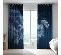 Darkening Curtains Microfiber,Blue White Fantasy Mystery Ice Dragon Grommet Window Room Darkening Full Blackout Thermal Insulated Curtains For Living Room,46 x 54 Inch Drop 2 Panels