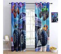 Darkening Drapes W 46" x L 72" (2 Panels) Monster truck pattern Grommet Top Room Full Blackout Curtains for Living Room Blue Eyelet Curtains for Bedroom Thermal Insulated