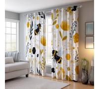 Darkening Grommet Curtain W 46" x L 54" (2 Panels), Cartoon Illustration Bee Printing Polyester Curtains Soft, Yellow White Window Curtain Washable Not Easy to Fade for Bedroom Hotel Decorative
