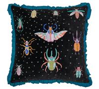 Darkling Beetles Embroidered Velvet Cushion Wylder Black 50cm x 50cm