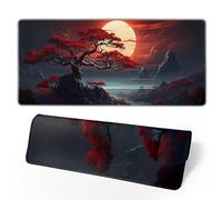 Darkness Red Moon Desk Mat Japanese Mouse Pad, Large Japanese Desk Mat, XL Anime Gaming Keyboard Mat, Non-Slip Rubber Base, Big Extended Desk Protector for Home Office, 31.5”x11.8”