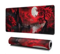 Darkness Red Moon Mouse Pad Abstract Red Mouse Pad 31.5x11.8 Inch Geometric Texture Non-Slip Rubber Base Large Mousepad Stitched Edges Keyboard Mouse Mat Desk Pad for Office and Home