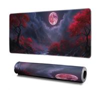 Darkness Red Moon Mouse Pad Abstract Red Mouse Pad 31.5x11.8 Inch Texture Non-Slip Rubber Base Large Mousepad Stitched Edges Keyboard Mouse Mat Desk Pad for Office and Home (Darkness 2)