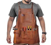 DarkRabbit 8-Pocket Leather Tool Woodworking Apron, Carpenter Apron for Welding, Blacksmith BBQ Apron | Heat & Flame Resistant | Cut Proof
