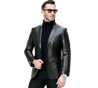 DarkRabbit Mens Leather Blazer Black | Soft Nappa Lambskin Leather (UK, Alpha, S, Regular, Regular, Leather)