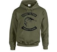 Darkwear Born To Fish Forced To Work Fishing Carp Hoody Gifts for Men Fishermen Angling Clothing Hoodie (S) Military Green