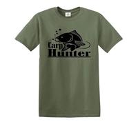 Darkwear Carp Hunter Front Print T-Shirt Crew Fishing Pike Trout Catfish Angling Tshirt (L) Military Green