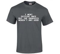Darkwear I Went Outside Once But The Graphics T-Shirt Funny Geek Gift Top Tee(Charcoal, L)