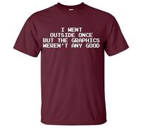 Darkwear I Went Outside Once But The Graphics T-Shirt Funny Geek Gift Top Tee(Maroon, L)