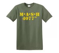 Darkwear M*A*S*H 4077TH T-Shirt MASH TV Series US Tshirt(Yellow Print Military Green,XXL)