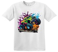 Darkwear Monster Truck Birthday Party Retro Monster T-Shirt Kids Funny Graphic Top Tee