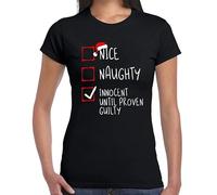 Darkwear Nice Naughty Innocent Novelty Funny Joke Xmas Party Gift Ladies Tshirt Top Tee(Black, S)
