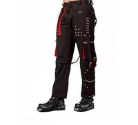 Darkwear Red & Black Chain Trousers Gothic Cyber Chain Thread Bondage Metal Stud (Black, L)