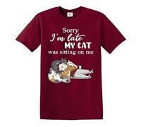 Darkwear Sorry I'm Late My CAT was Sitting ON ME T-Shirt Funny Joke Cats Tshirt (Maroon, 4XL)