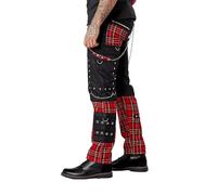 Darkwear Tartan Bottoms Bondage Punk Trousers Music Metal Punk Trouser (Black, L)