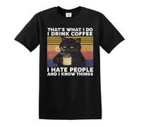 Darkwear That's What I Do I Drink Coffee I Hate People Vintage T-Shirt Cat Kitten Retro (Black, 5XL)