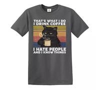 Darkwear That's What I Do I Drink Coffee I Hate People Vintage T-Shirt Cat Kitten Retro(Charcoal,M)
