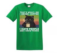 Darkwear That's What I Do I Drink Coffee I Hate People Vintage T-Shirt Cat Kitten Retro(Irish Green,XXL)