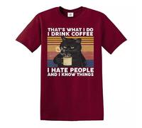 Darkwear That's What I Do I Drink Coffee I Hate People Vintage T-Shirt Cat Kitten Retro(Maroon,S)