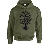 Darkwear VEGVISIR COMPASS VIKING CELTIC YGGDRASIL (TREE OF LIFE HOODY TRIBAL HOOD HOODIE (TREE OF MUSIC-3XL)