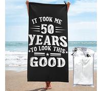 DARLEKS Happy 50th Birthday Beach Towel Oversized, Microfiber Beach Towel with Pocket Sand Free Beach Blanket Lightweight Thin Towels 31.5"X63"