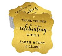 Darling Souvenir Fancy Frame Custom Paper Tags Thank You for Celebrating with Us Wedding Favor Gift Hang Tags-Metallic Gold-50 Tags